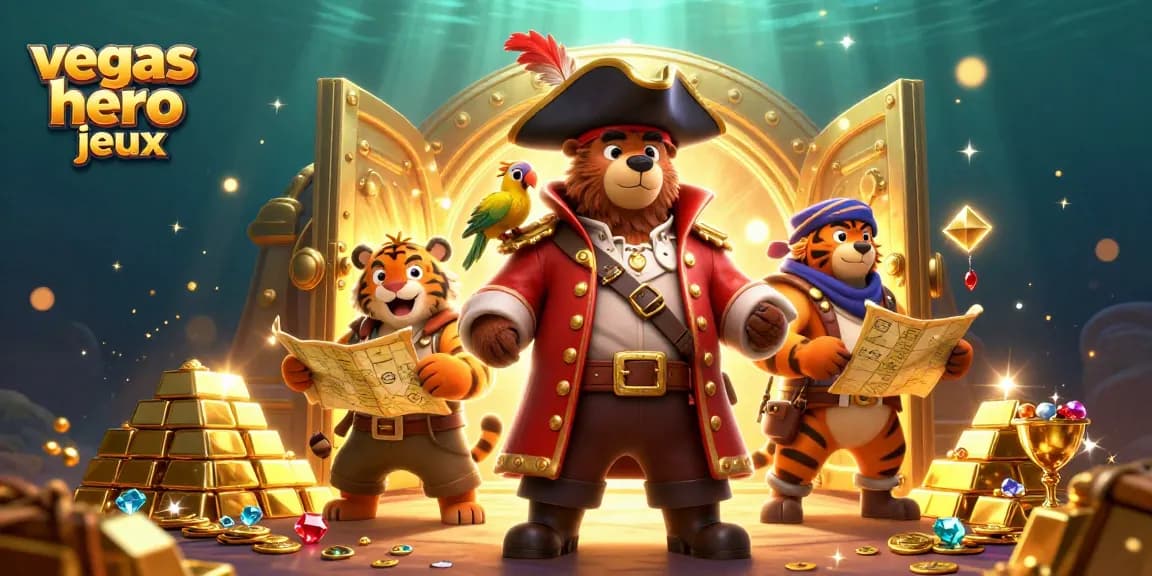 Une illustration 3D illustrant des jeux de casino Vegas Hero, mettant en valeur machines à sous et jackpots.