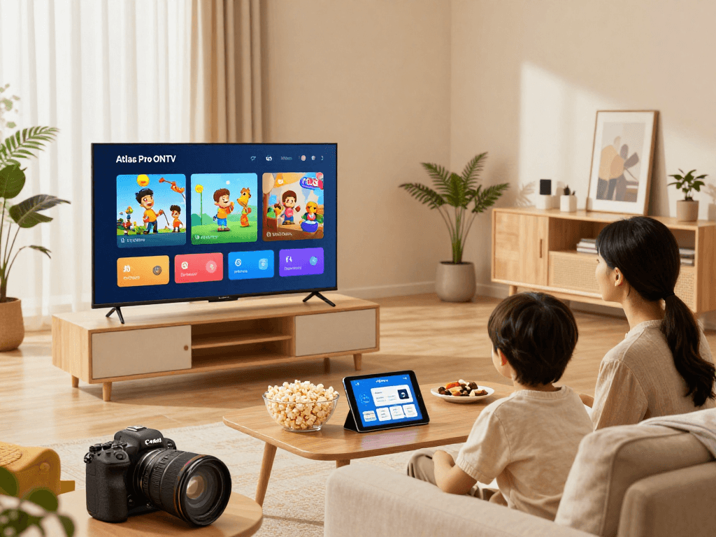 Profitez des 12 000 chaînes de Atlas Pro ONTV dans un salon moderne et accueillant.