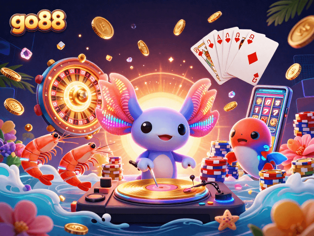 Experience enchanting gaming at go88 with an electrifying underwater casino scene featuring vibrant characters and game elements.