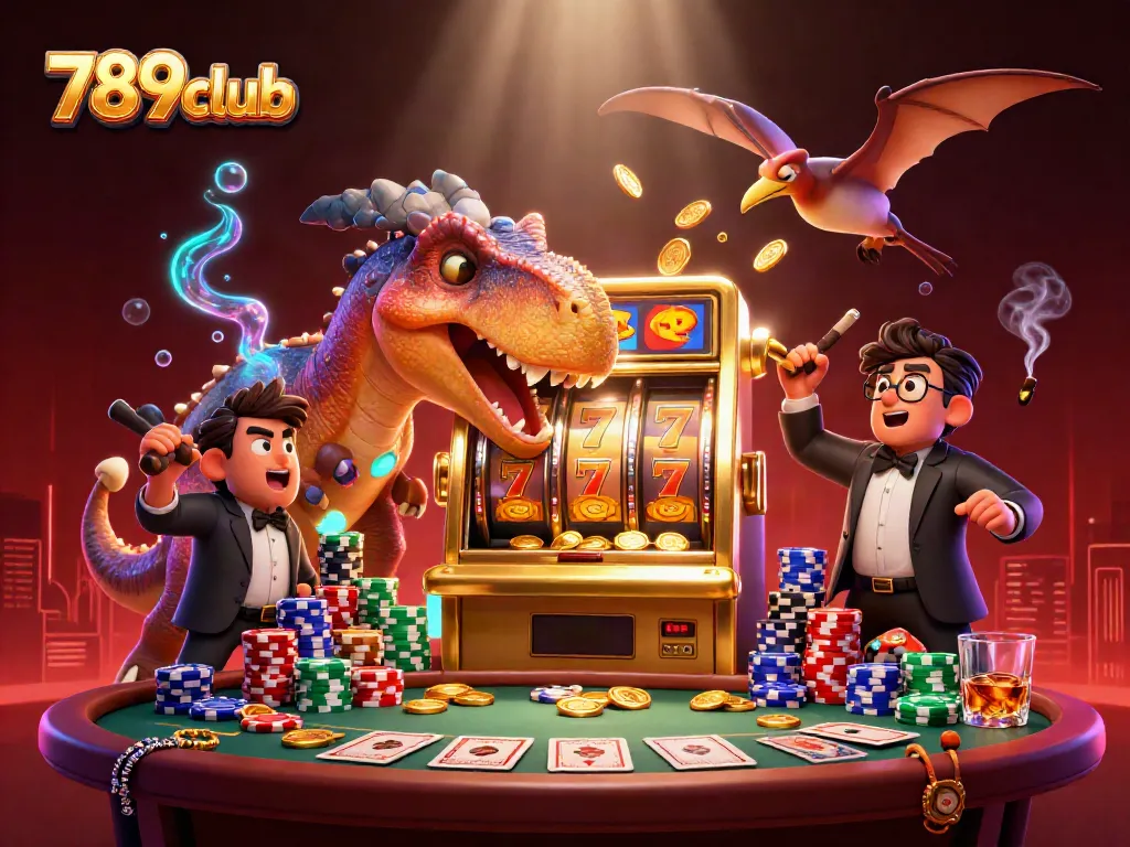 Experience exhilarating wins at 789club with a vibrant casino scene showcasing slot machines and poker elements.
