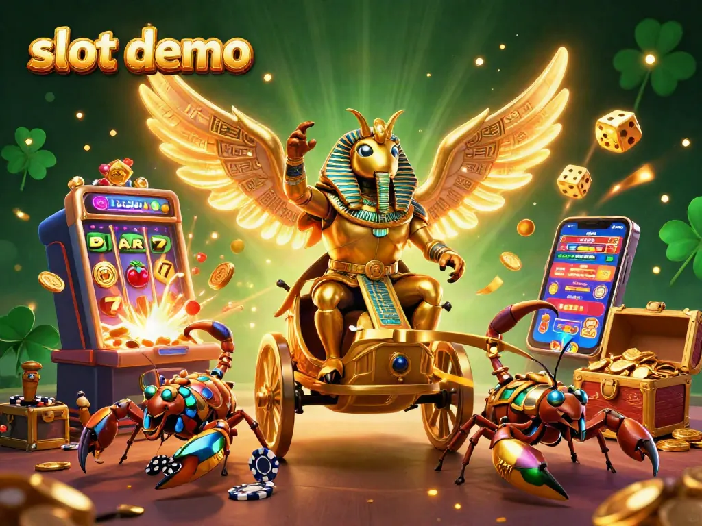 Experience the thrill of a vibrant slot demo featuring a golden scarab beetle and dynamic game elements.