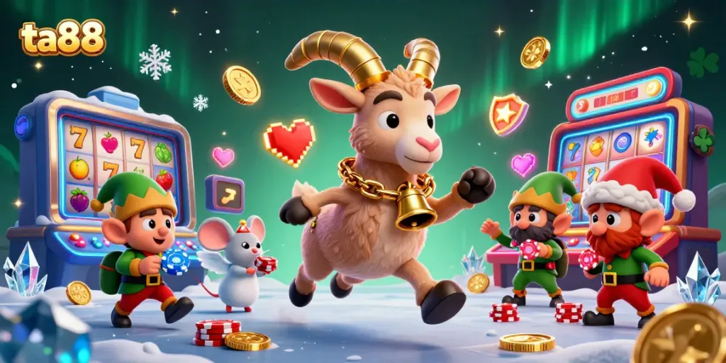 Experience thrilling slots and jackpot excitement at ta88 with festive characters in a lively casino.
