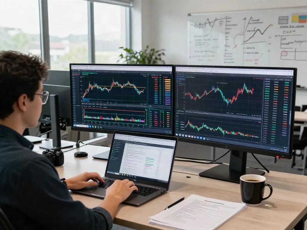 Vue d'un utilisateur utilisant la plateforme la-essorinvexaro.com pour le trading automatisé avec des graphiques et une analyse des marchés.