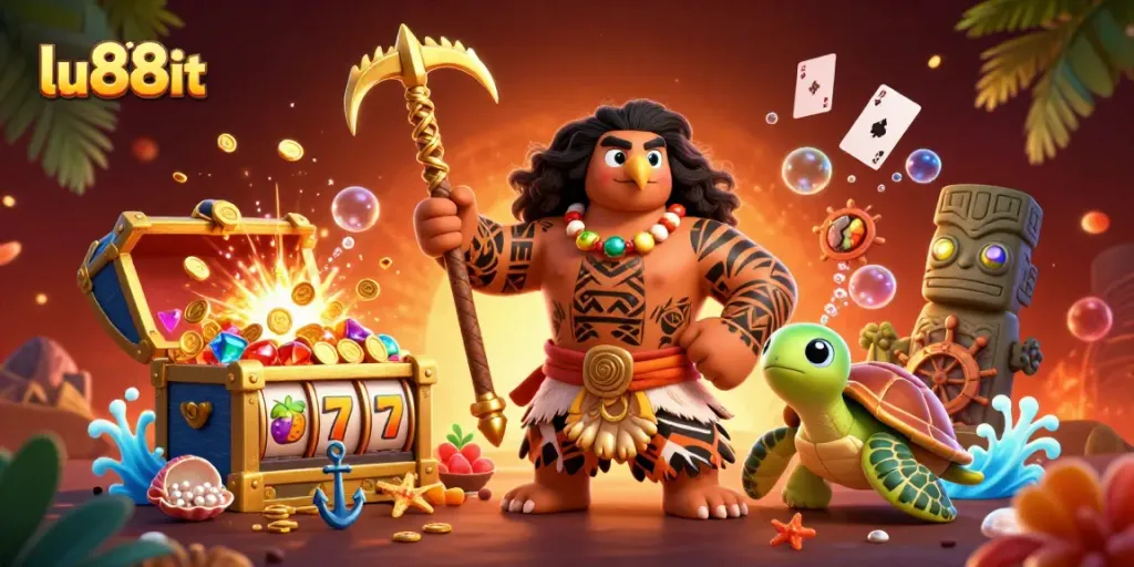 lu88it reveals thrilling slot adventure with vibrant characters amidst gold and gems.